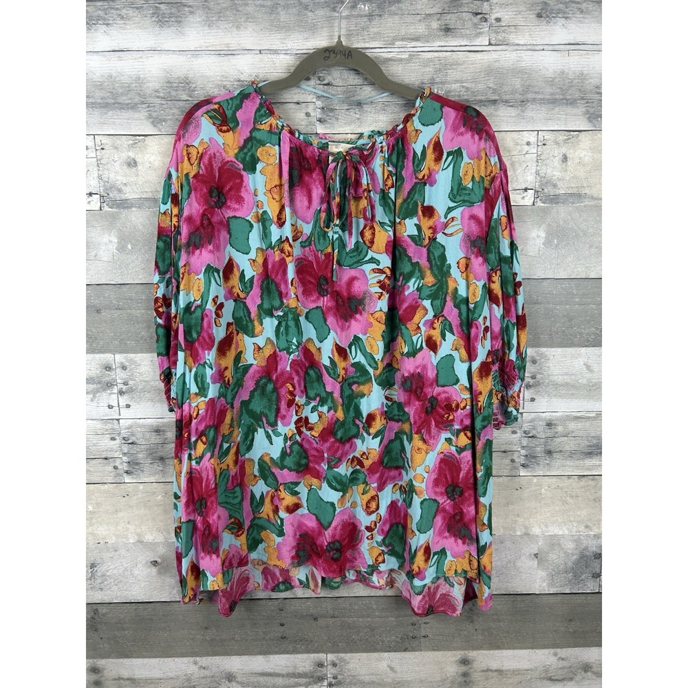 Terra & Sky Women's 3X Floral Long Sleeve Blouse